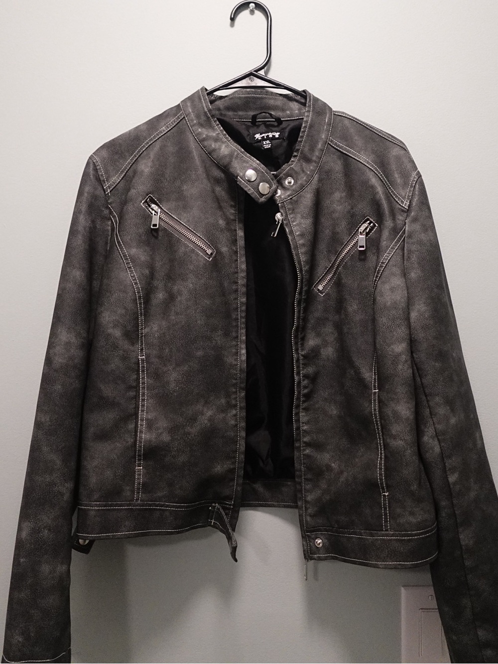 Dolls Kill Generation Kiss Norah Moto Jacket Gray Faux Leather XXL